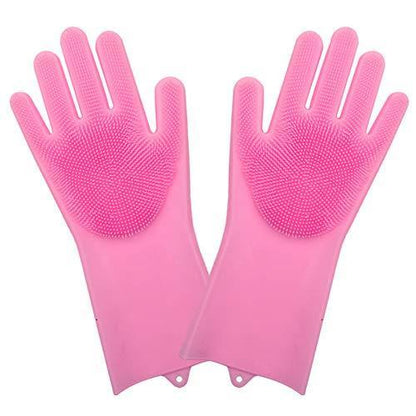 Gloves-Silicone Dish Washing Gloves, Silicon Cleaning Gloves, Silicon Hand Gloves for Kitchen Dishwashing and Pet Grooming, Heat Resistant Gloves (Multicolor, Set of 1)