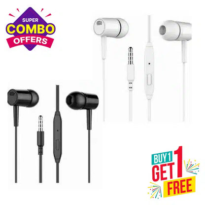 Wired In-Ear Headphones with Mic (Pack of 2, Black & White)